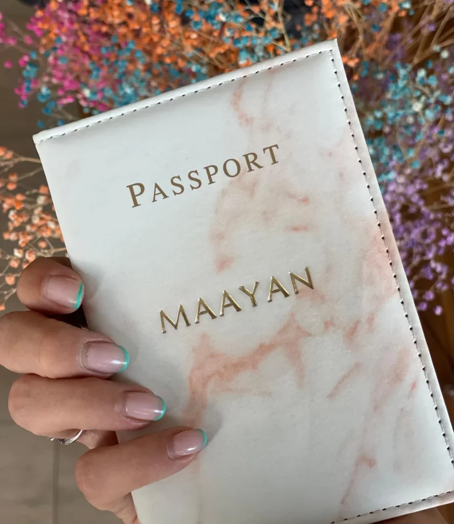 Personalized foil imprinting on leather passport cover